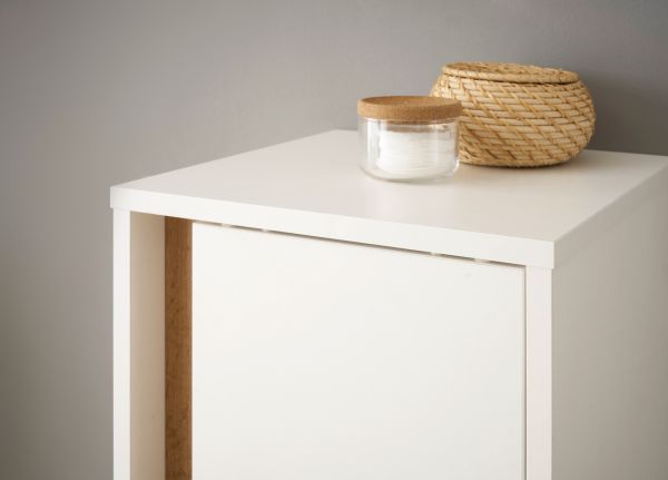 Badezimmer Midischrank Center in wei� und Wotan Eiche Badm�bel Kommode 34 x 114 cm