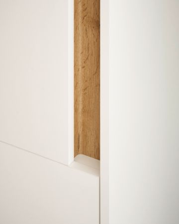 Badezimmer Hochschrank Center in wei� und Wotan Eiche Badschrank 34 x 200 cm