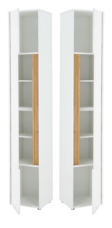 Badezimmer Hochschrank Center in wei� und Wotan Eiche Badschrank 34 x 200 cm