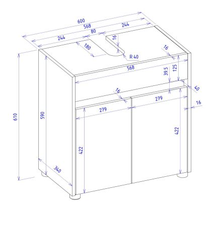 Waschbeckenunterschrank Center in wei� und Wotan Eiche Badezimmer Unterschrank 60 cm