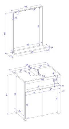 Badm�bel Set 2-teilig Center in wei� und Wotan Eiche Badkombination 60 cm