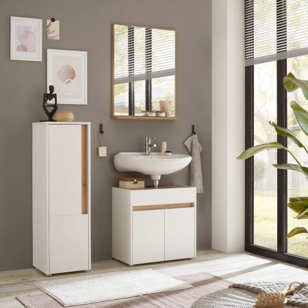 Badm�bel Set 3-teilig Center in wei� und Wotan Eiche Badkombination 114 cm