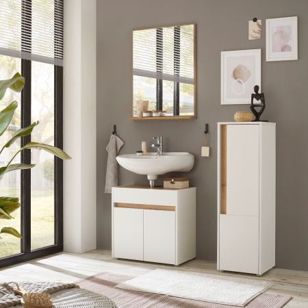 Badm�bel Set 3-teilig Center in wei� und Wotan Eiche Badkombination 114 cm