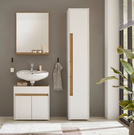 Badm�bel Set 3-teilig Center in wei� und Wotan Eiche Badkombination 114 cm