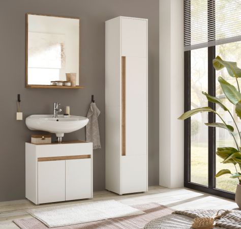 Badm�bel Set 3-teilig Center in wei� und Wotan Eiche Badkombination 114 cm