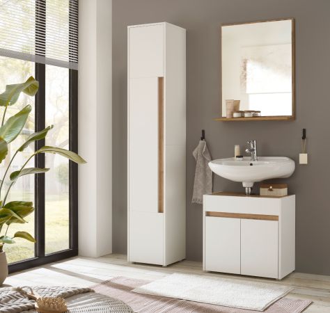 Badm�bel Set 3-teilig Center in wei� und Wotan Eiche Badkombination 114 cm