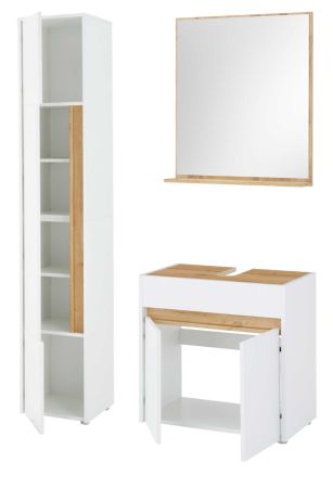 Badm�bel Set 3-teilig Center in wei� und Wotan Eiche Badkombination 114 cm