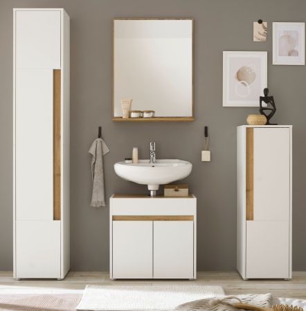 Badm�bel Set 4-teilig Center in wei� und Wotan Eiche Badkombination 168 cm