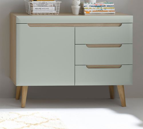Garderobe Set 3-teilig Isgard in Pistazie matt und Scandi Eiche Garderobenkombination skandinavisch 227 x 197 cm