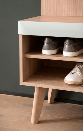 Garderobe Set 3-teilig Isgard in Pistazie matt und Scandi Eiche Garderobenkombination skandinavisch 227 x 197 cm