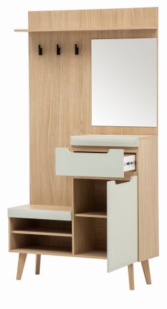 Garderobe Set 3-teilig Isgard in Pistazie matt und Scandi Eiche Garderobenkombination skandinavisch 227 x 197 cm
