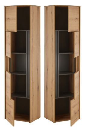Vitrine Center in Evoke Eiche und grau Vitrinenschrank 50 x 197 cm