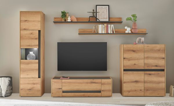 Vitrine Center in Evoke Eiche und grau Vitrinenschrank 50 x 197 cm