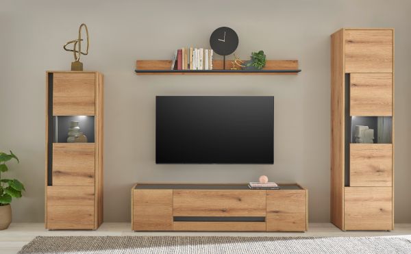 Vitrine Center in Evoke Eiche und grau Vitrinenschrank 50 x 155 cm