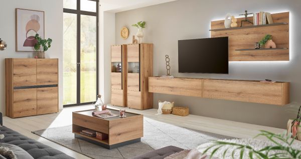 Vitrine Center in Evoke Eiche und grau Vitrinenschrank 50 x 155 cm