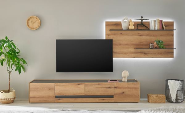 TV-Lowboard Center in Evoke Eiche und grau TV Unterteil 223 cm TV-Board XL