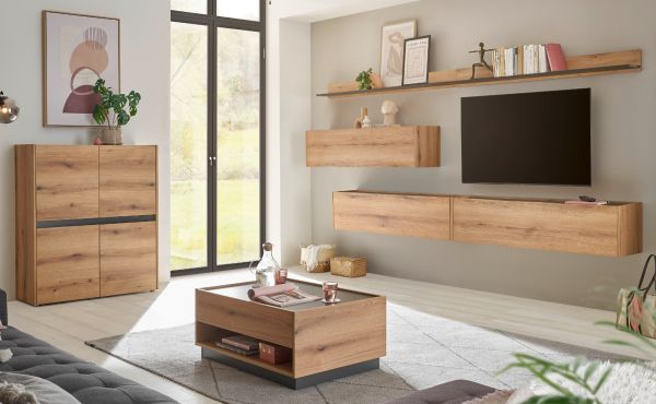 TV-Lowboard Center in Evoke Eiche und grau TV-Unterteil h�ngend 150 cm H�ngeschrank