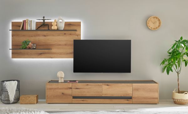 Wohnwand Center in Evoke Eiche und grau Wohnkombination Set 2-teilig 300 cm