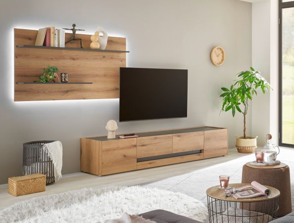 Wohnwand Center in Evoke Eiche und grau Wohnkombination Set 2-teilig 300 cm