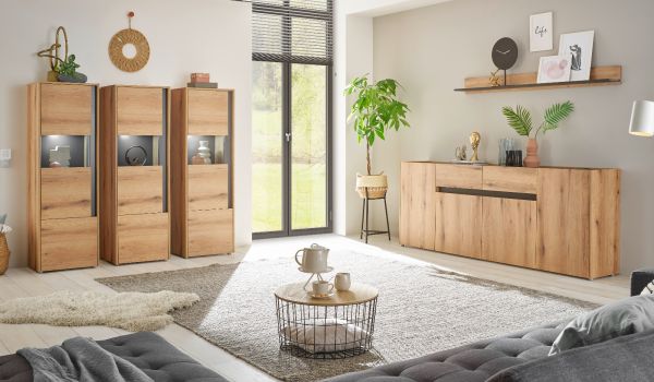 Wohnwand Center in Evoke Eiche und grau Wohnkombination Set 3-teilig 343 cm