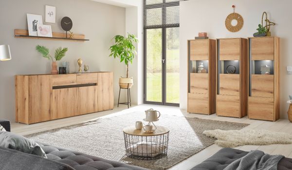 Schrank Set 3-teilig Center in Evoke Eiche und grau Wohnkombination 3 x Vitrine 190 x 155 cm