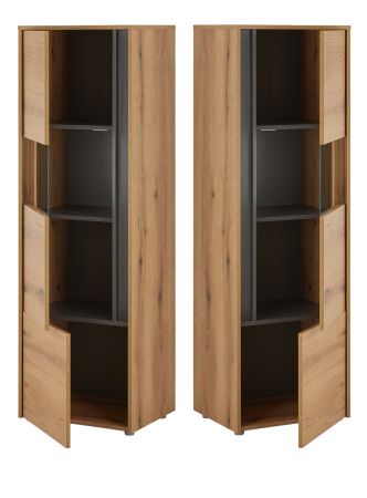 Schrank Set 3-teilig Center in Evoke Eiche und grau Wohnkombination 3 x Vitrine 190 x 155 cm