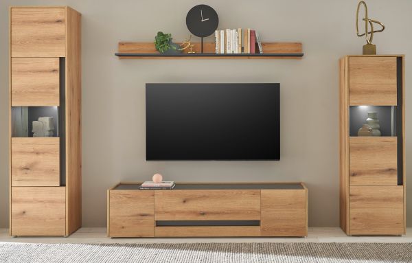 Wohnwand Center in Evoke Eiche und grau Wohnkombination Set 4-teilig 310 cm