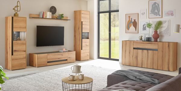 Wohnwand Center in Evoke Eiche und grau Wohnkombination Set 4-teilig 310 cm