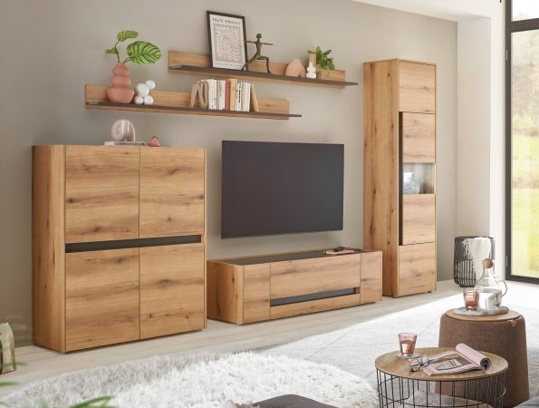 Wohnwand Center in Evoke Eiche und grau Wohnkombination Set 5-teilig 350 cm