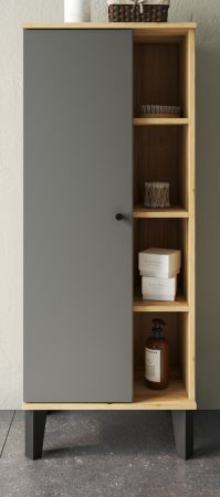 Badezimmer Midischrank Torsby in grau und Evoke Eiche Badm�bel Kommode 51 x 128 cm