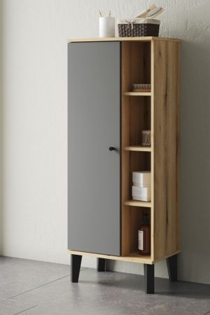 Badezimmer Midischrank Torsby in grau und Evoke Eiche Badm�bel Kommode 51 x 128 cm