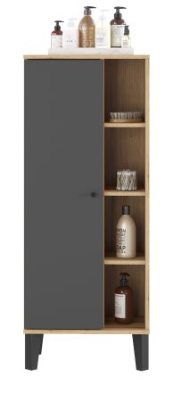 Badezimmer Midischrank Torsby in grau und Evoke Eiche Badm�bel Kommode 51 x 128 cm