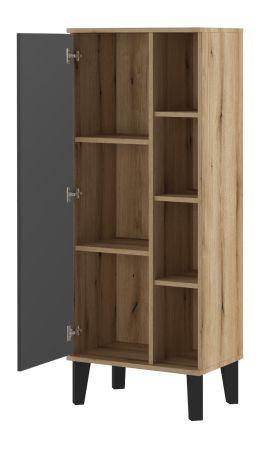 Badezimmer Midischrank Torsby in grau und Evoke Eiche Badm�bel Kommode 51 x 128 cm