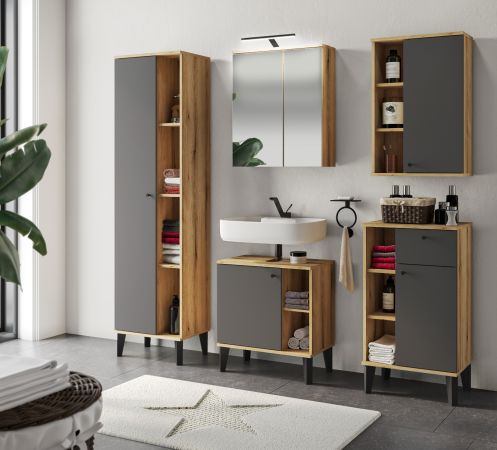Badezimmer H�ngeschrank Torsby in grau und Evoke Eiche Badschrank h�ngend 51 x 75 cm