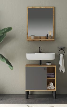 Badezimmer Spiegel Torsby in Evoke Eiche Badspiegel mit Ablage 60 x 75 cm
