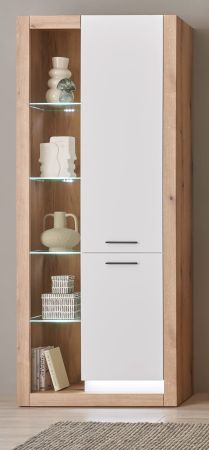 Vitrine Rivian in wei� matt und Evoke Eiche Vitrinenschrank 80 x 195 cm