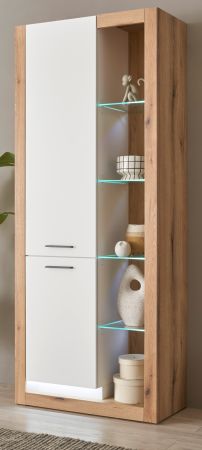 Vitrine Rivian in wei� matt und Evoke Eiche Vitrinenschrank 80 x 195 cm