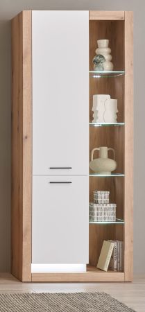 Vitrine Rivian in wei� matt und Evoke Eiche Vitrinenschrank 80 x 195 cm