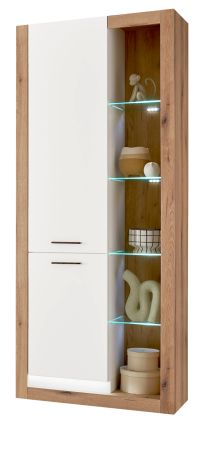 Vitrine Rivian in wei� matt und Evoke Eiche Vitrinenschrank 80 x 195 cm