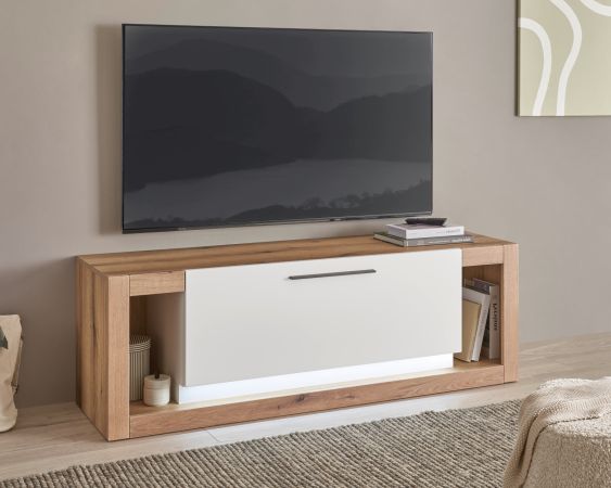 TV-Lowboard Rivian in wei� matt und Evoke Eiche TV Unterteil 150 x 49 cm