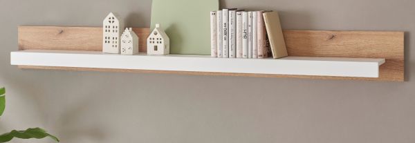 Wandboard Rivian in wei� matt und Evoke Eiche Wandregal 198 cm