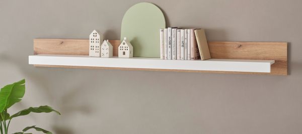 Wandboard Rivian in wei� matt und Evoke Eiche Wandregal 198 cm