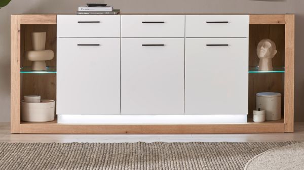 Sideboard Rivian in wei� matt und Evoke Eiche Kommode 198 x 83 cm