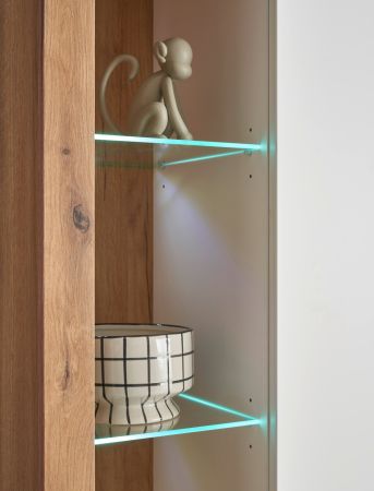 Wohnwand Rivian in wei� matt und Evoke Eiche Wohnkombination Set 3-teilig 298 cm
