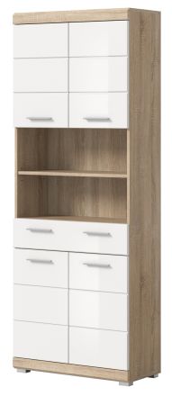 Badezimmer Hochschrank Mambo in wei� Hochglanz und Sonoma Eiche Badschrank 74 x 191 cm