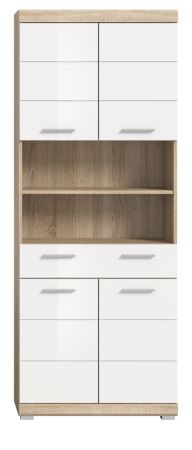 Badezimmer Hochschrank Mambo in wei� Hochglanz und Sonoma Eiche Badschrank 74 x 191 cm