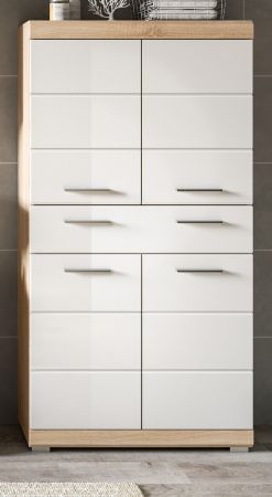 Badezimmer Midischrank Mambo in wei� Hochglanz und Sonoma Eiche Badschrank 74 x 141 cm