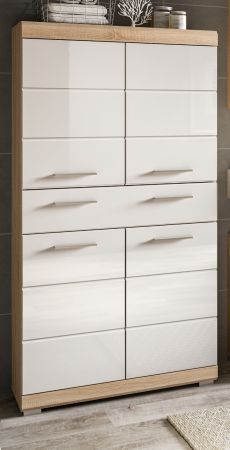 Badezimmer Midischrank Mambo in wei� Hochglanz und Sonoma Eiche Badschrank 74 x 141 cm
