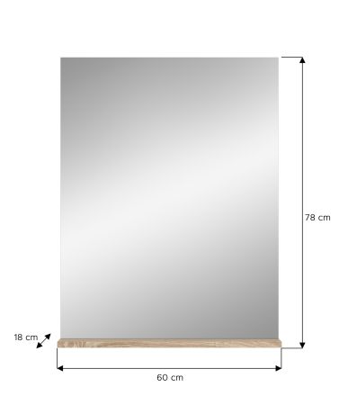 Badezimmer Spiegel Mambo in Sonoma Eiche Badspiegel mit Ablage 60 x 79 cm