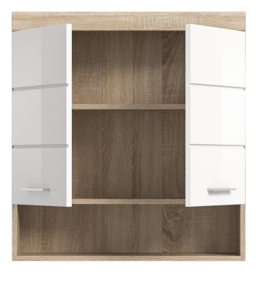 Badezimmer H�ngeschrank Mambo in wei� Hochglanz und Sonoma Eiche Badschrank h�ngend 74 x 79 cm